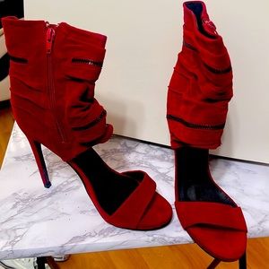 Red high heels shoes size 10 with zipper on the side